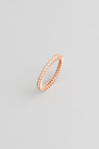 White Stone 18 Karat Rose Gold Plated Silver Ring