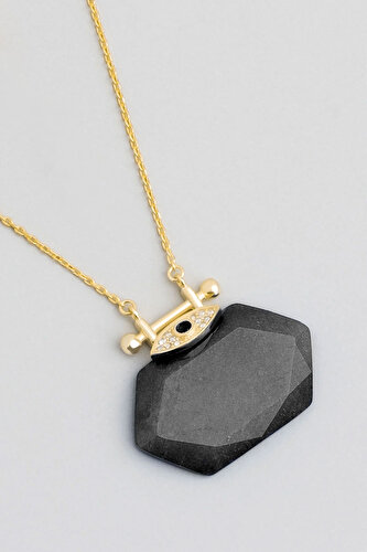 Evil Eye 18 Carat Yellow Gold Plated Silver Jade Stone Necklace 