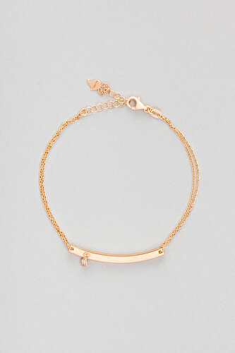 Zircon Stone 18 Karat Rose Gold Plated Silver Minimal Bracelet