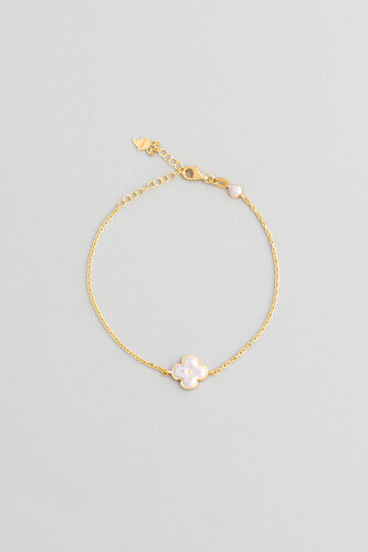 White Daisy 18 Karat Yellow Gold Plated Silver Minimal Bracelet