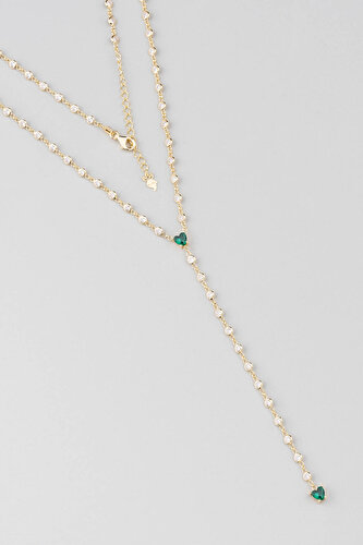 18 Karat Yellow Gold Plated Silver Y Necklace with Heart Stone