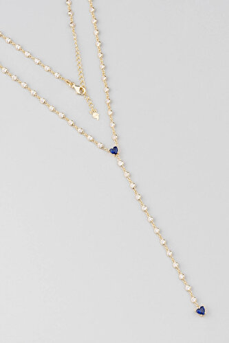 18 Karat Yellow Gold Plated Silver Y Necklace with Heart Stone