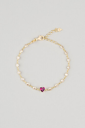 Heart 18 Carat Yellow Gold Plated 18 Cm Silver Bracelet