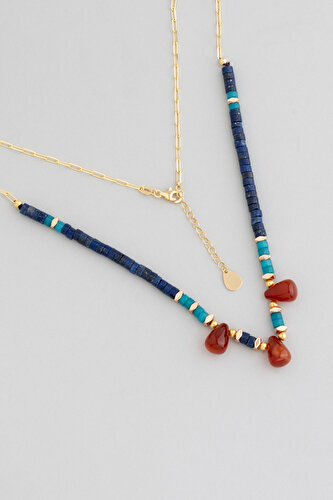 Yaz  Rüyası 18 Ayar Sarı Altın Kaplama 48 Cm Gümüş Lapis ve Mercan Taşlı Ko