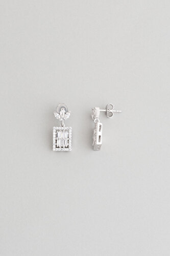 Baguette Stone 18K White Gold Plated Sterling Silver Earrings