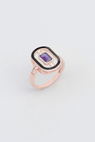 Art Deco Oval Design 18 Karat Rose Gold Plated Silver Ring