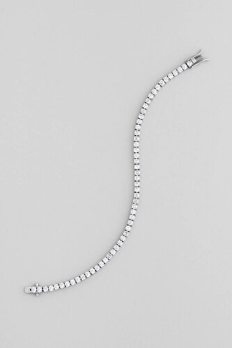 White 3 mm Stone 18 Karat White Gold Plated Silver Tennis Bracelet