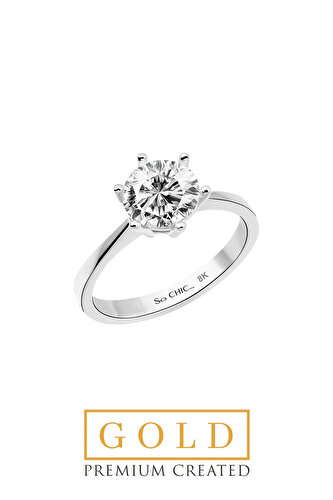 14 Karat White Gold Certified Premium Created Stone Solitaire Ring