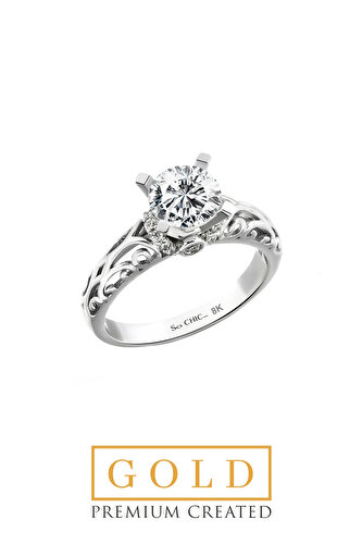 14 Karat White Gold Certified Premium Created Stone Solitaire Ring