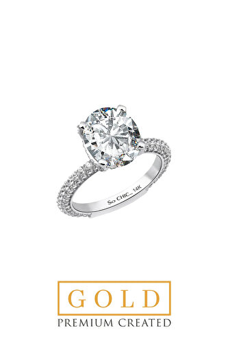 Oval Cut Solitaire 14 Karat White Gold Certified Premium Created Ring