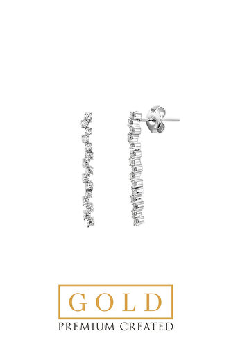Beyaz Altın Sertifikalı Premium Created Taşlı Su Yolu Küpe