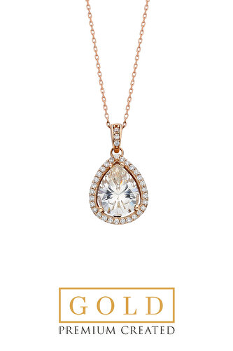 14 Ayar Rose Altın Sertifikalı Gold Premium Created Taşlı Damla Tektaş Koly
