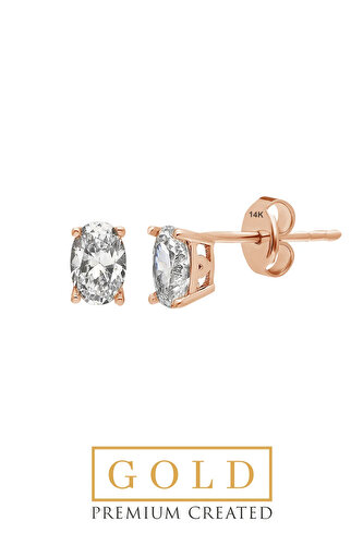 Oval Cut 14 Karat Rose Gold Certified Premium Created Stone Earrings