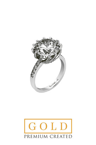 14 Karat White Gold Certified Premium Created Stone Solitaire Ring