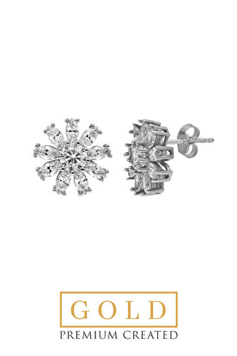 Beyaz Altın Sertifikalı Premium Created Markiz Taşlı Küpe