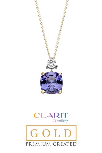 Created Alexandrite Taşlı Clarit Serisi 14 Ayar Sarı Altın Kolye 