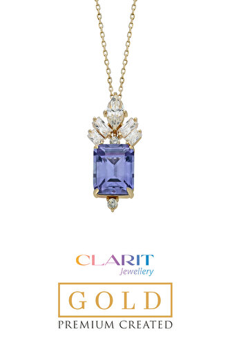 Created Alexandrite Taşlı Clarit Serisi 14 Ayar Sarı Altın Kolye