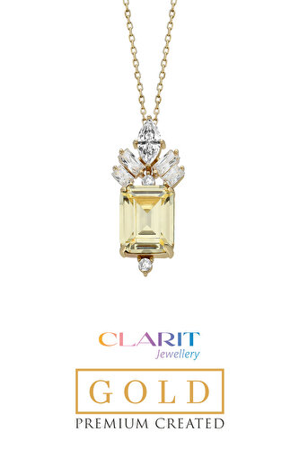 Created Light Yellow Canary Taşlı Clarit Serisi 14 Ayar Sarı Altın Kolye 