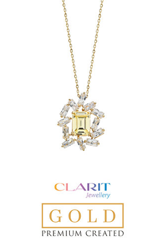 Clarit Jewellery Created Light Yellow Canary 14 Ayar Sarı Altın Baget Kolye