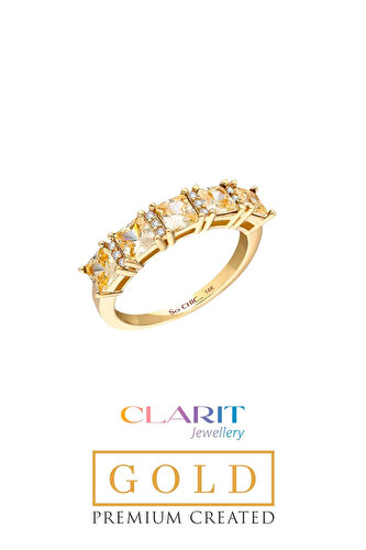 Created Light Yellow Canary Taşlı Clarit Serisi 14 Ayar Sarı Altın Beştaş Y