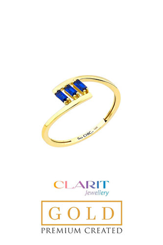 Clarit Jewellery Created Baget Safir Taşlı 14 Ayar Sarı Altın Yüzük
			