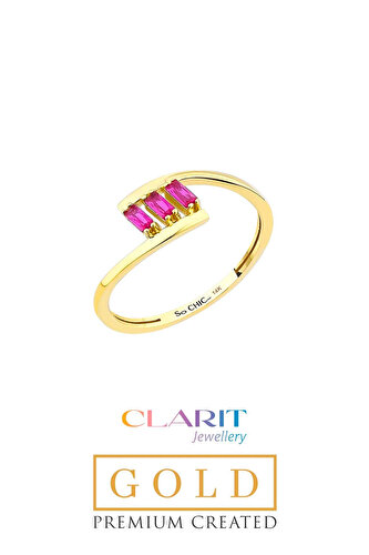 Clarit Jewellery Created Baget Yakut Taşlı 14 Ayar Sarı Altın Yüzük