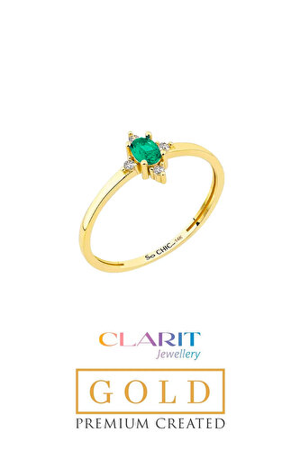 Clarit Jewellery Created Zümrüt Taşlı 14 Ayar Sarı Altın Yüzük