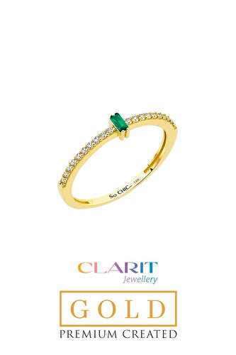 Clarit Jewellery Created Zümrüt Baget Taşlı 14 Ayar Sarı Altın Yüzük