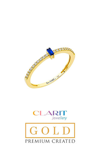 Clarit Jewellery Created Safir Baget Taşlı 14 Ayar Sarı Altın Yüzük