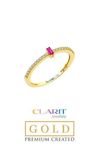 Clarit Jewellery Created Yakut Baget Taşlı 14 Ayar Sarı Altın Yüzük