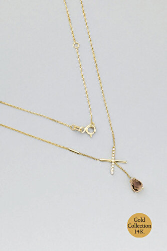 Modern Design Colorful Stone 14 Carat Yellow Gold Necklace