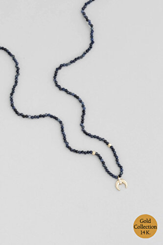 14 Karat Gold Necklace with Crescent Figure and Sapphire Stone
