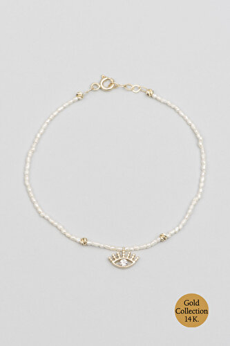 14 Karat Gold Pearl Bracelet with Eye Figure