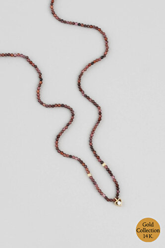 Heart Figured Garnet Stone 14 Karat Gold Necklace