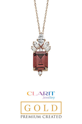 Created Rhodolite Taşlı Clarit Serisi 14 Ayar Rose Altın Kolye 