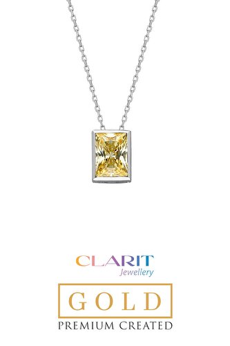 Created Light Yellow Canary Taşlı Clarit Serisi 8 Ayar Beyaz Altın Baget Ko