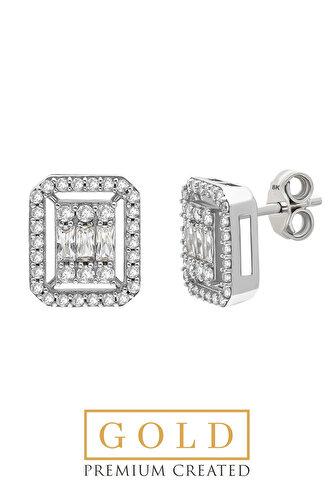 Beyaz Altın Sertifikalı Premium Created Baget Taşlı Küpe