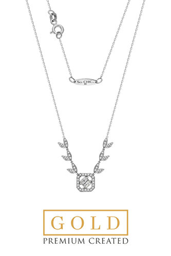 Beyaz Altın Sertifikalı Premium Created 1.73 Ct Effect Baget Kolye