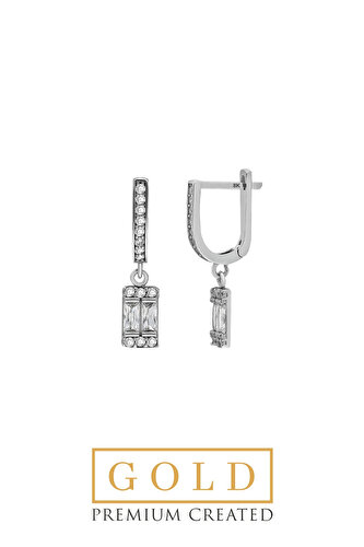 Beyaz Altın Sertifikalı Premium Created Taşlı Baget Küpe
			