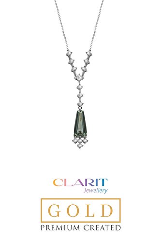 Clarit Jewellery Created Tourmaline Trapez Taşlı Beyaz Altın Kolye