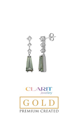 Created Tourmaline Taşlı Clarit Serisi 8 Ayar Beyaz Altın Trapez Küpe