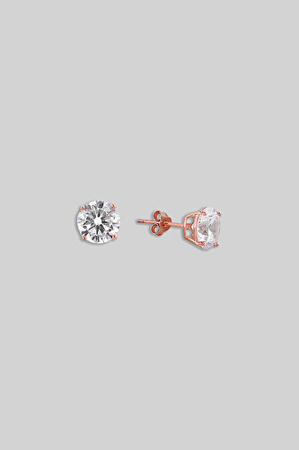 Solitaire 6 mm 18K Rose Gold Plated Silver Earring