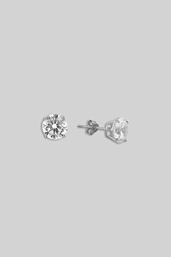 Solitaire 7 mm 18K White Gold Plated Silver Earring