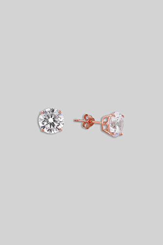 Solitaire 8MM 18K Rose Gold Plated Silver Earring