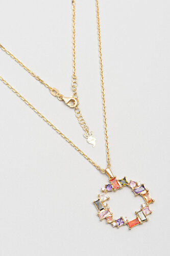 Colorful Design 18 Karat Yellow Gold Plated Silver Necklace