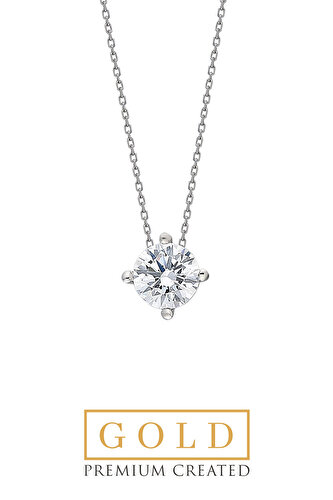 Beyaz Altın Sertifikalı Premium Created Taşlı 0.70 CT Effect Tektaş Kolye