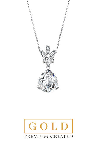 Beyaz Altın Sertifikalı Premium Created Damla Taşlı 5.06 CT Effect Tektaş K