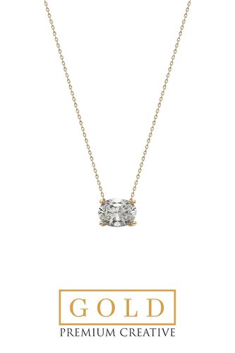 14 Karat Yellow Gold Oval Cut Certified Premium Created Solitaire Necklace