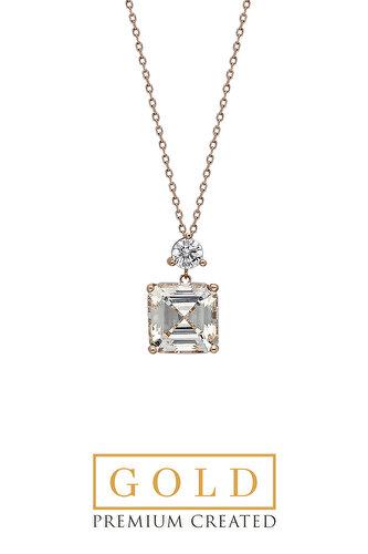 14 Karat Rose Gold Certified Premium Created Stone Ascher Cut Necklace