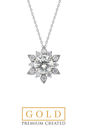 14 Karat White Gold Certified Premium Created Stone Flower Necklace